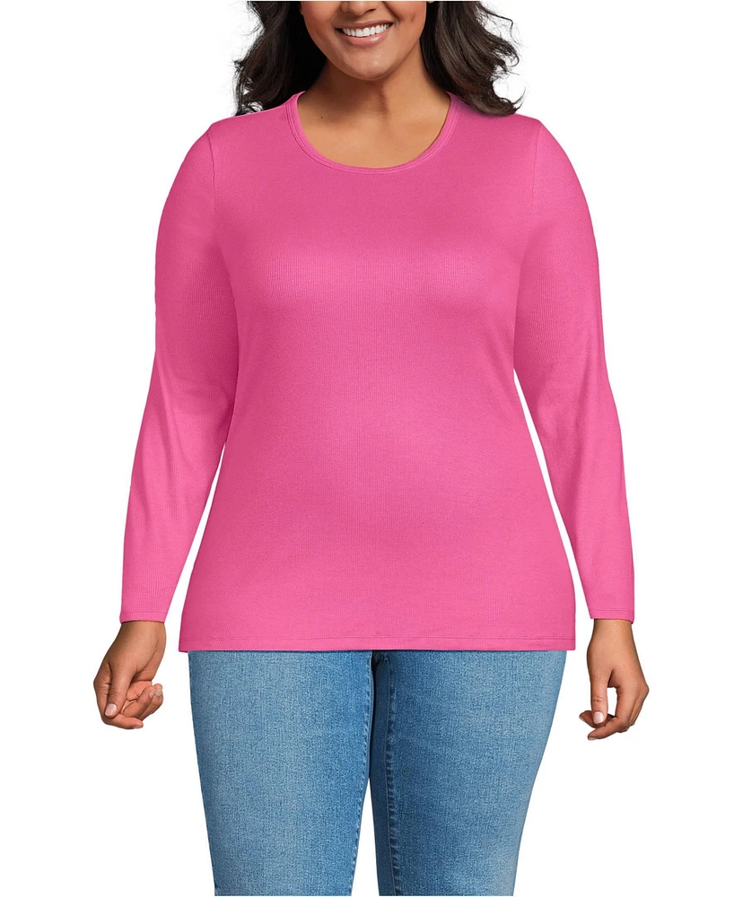 Lands' End Plus Long Sleeve Micro Rib T-Shirt