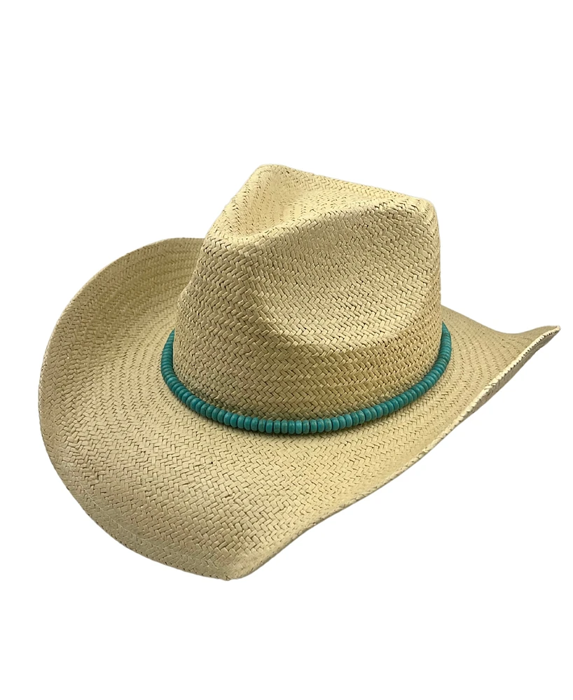 Marcus Adler Beaded Trim Straw Cowboy Hat