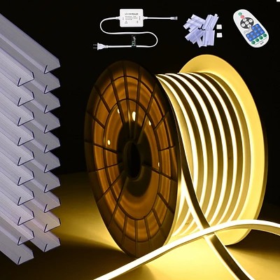 DELight 100FT Warm White Led Strip Neon Rope Lights with 10Pcs Clear