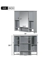 35'' x 28'' Modern Wall Mounted Bathroom Storage Cabinet, Bathroom Wall Cabinet with Mirror, Medicine Cabinet with Towels Bar