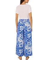 Vince Camuto Women's Ikat-Print Smocked-Waist Pull-On Wide-Leg Pants