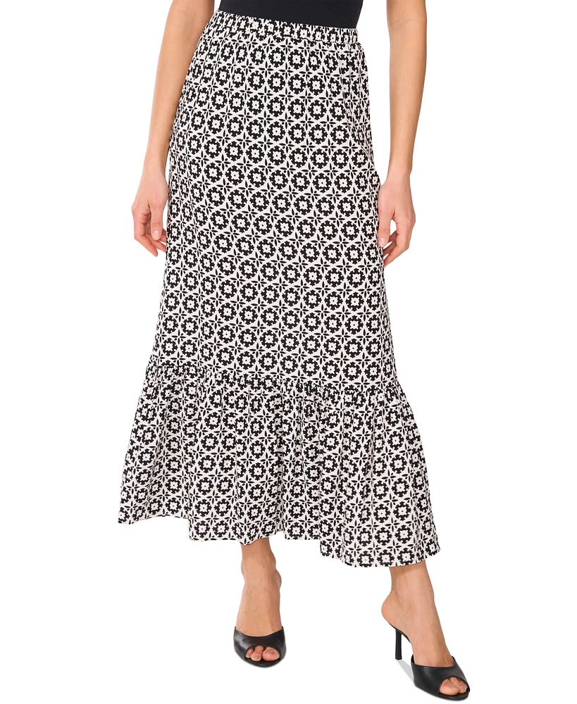 Vince Camuto Women's Printed Ruffled Pull-On Midi Skirt