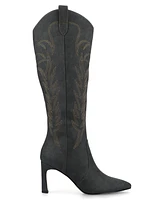 Journee Collection Women's Laramie Embroidery Detail Knee High Western Boots