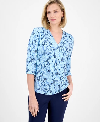 Jm Collection Women's Printed Faux-Wrap Top, Exclusively at Macy's