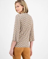 Jm Collection Women's Printed Split-Lace-Up-Neck Blouse, Exclusively at Macy's