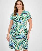 Anne Klein Plus Flutter-Sleeve Classic Faux-Wrap Dress