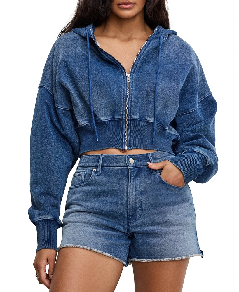 Good American Women's Jeanius Cotton Zip-Up Hoodie