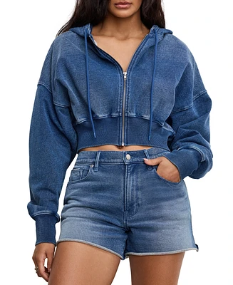 Good American Women's Jeanius Cotton Zip-Up Hoodie