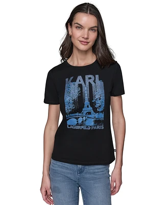 Karl Lagerfeld Paris Women's Embellished Scene Graphic T-Shirt