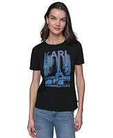 Karl Lagerfeld Paris Women's Embellished Scene Graphic T-Shirt