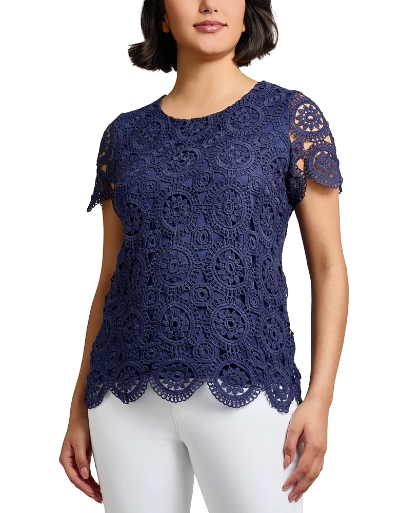 Jones New York Women's Lace Scalloped Short-Sleeve Top