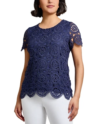 Jones New York Women's Lace Scalloped Short-Sleeve Top