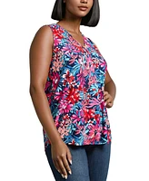 Jones New York Women's Garden Print Sleeveless V-Neck Top