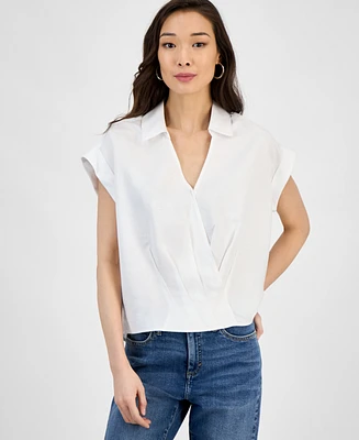 I.n.c. International Concepts Women's Collared Cap-Sleeve Surplice Top, Exclusively at Macy's
