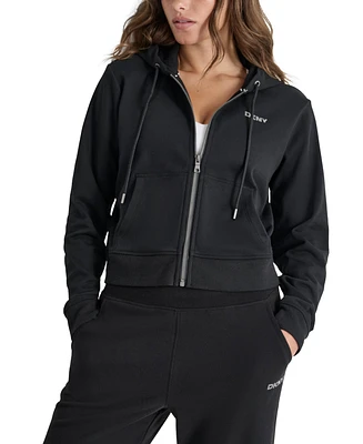 Dkny Sport Women's Cotton-Blend Stud-Logo Full Zip Hoodie
