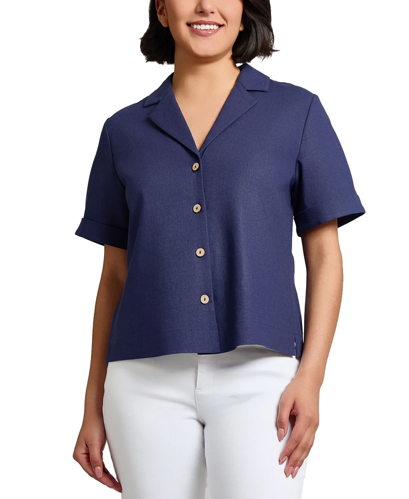 Jones New York Women's Short-Sleeve Notched-Lapel Shirt