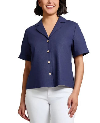 Jones New York Women's Short-Sleeve Notched-Lapel Shirt