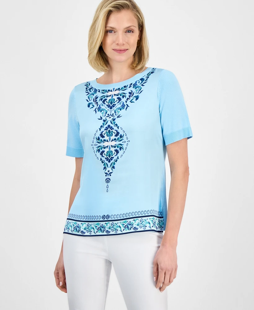 Jm Collection Women's Printed Mixed-Media Sweater, Exclusively at Macy's