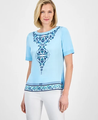 Jm Collection Women's Printed Mixed-Media Sweater, Exclusively at Macy's