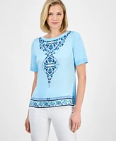 Jm Collection Women's Printed Mixed-Media Sweater, Exclusively at Macy's