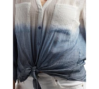 Bcx Juniors' Dip Dye Gauzy-Texture Button-Down Blouse