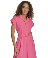 Calvin Klein Women's Belted Cap-Sleeve Commuter Dress