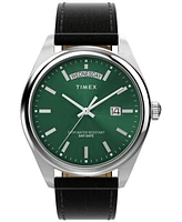 Timex Men's Analog Black Leather Strap Watch, 41mm