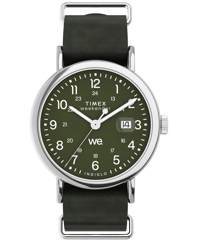 Timex Men's Analog Green Leather Strap Watch, 40mm