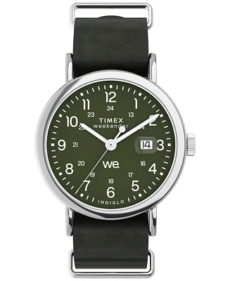 Timex Men's Analog Green Leather Strap Watch, 40mm