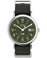 Timex Men's Analog Green Leather Strap Watch, 40mm