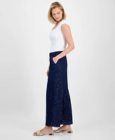 Jm Collection Women's High-Rise Wide-Leg Sequin Crinkle Pants, Exclusively at Macy's
