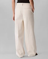 Calvin Klein Women's Cotton-Linen Pleated Wide-Leg Pants