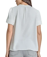 Jones New York Women's Split-Neck Pleated-Cuff Top