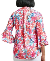 Jones New York Women's Floral-Print V-Neck Flutter-Sleeve Blouse