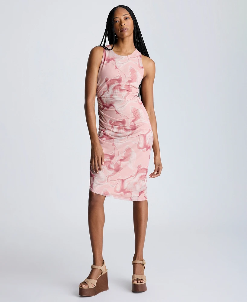 Kenneth Cole Women's Printed Ruched Asymmetrical-Hem Tank Dress