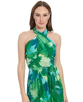 London Times Petite Floral-Print Tie-Waist Maxi Dress