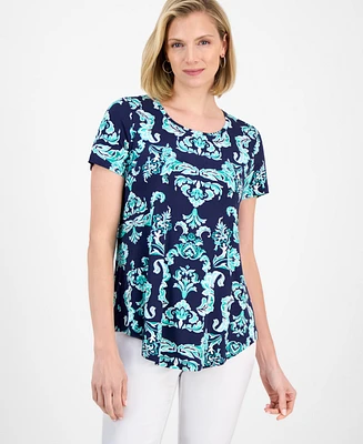 Jm Collection Women's Printed Scoop-Neck Short Sleeve Top, Exclusively at Macy's