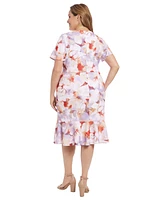 London Times Plus Floral-Print Twist-Front Midi Dress