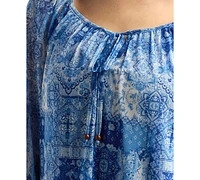 Bcx Juniors' Printed-Mesh Peasant 3/4-Sleeve Top