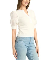 Bcx Juniors' Rib-Knit Mix-Media Eyelet-Sleeve Top