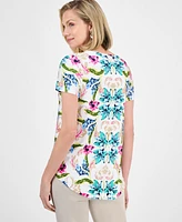 Jm Collection Women's Printed Short-Sleeve Scoop-Neck Top, Exclusively at Macy's
