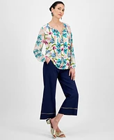 Jm Collection Women's Printed Tie-Neck Long-Sleeve Blouse, Exclusively at Macy's