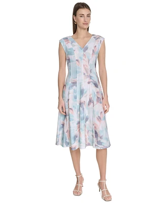 Calvin Klein Women's Watercolor-Print A-Line Dress