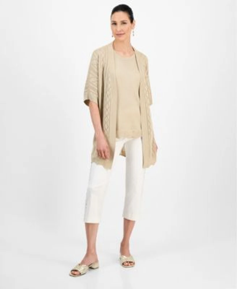Jm Collection Womens Shine Cardigan Tank Top Lace Up Capri Pants Exclusively At Macys