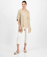 Jm Collection Womens Shine Cardigan Tank Top Lace Up Capri Pants Exclusively At Macys