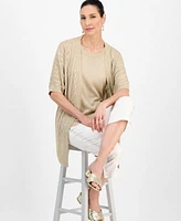 Jm Collection Womens Shine Cardigan Tank Top Lace Up Capri Pants Exclusively At Macys