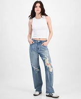 Madden Girl Juniors' Super High Rise Distressed 90s Wide Leg Jeans
