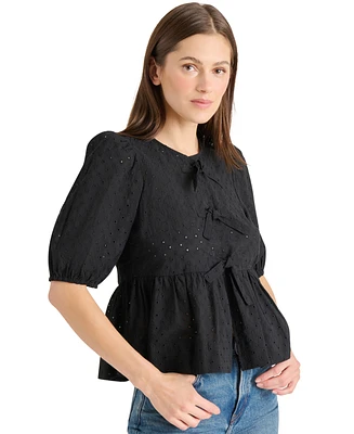 Steve Madden Women's Paula Eyelet Tie-Front Cotton Top
