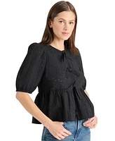 Steve Madden Women's Paula Eyelet Tie-Front Cotton Top