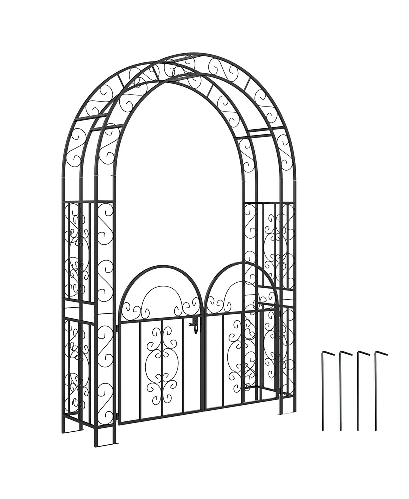 Outsunny 7.4ft Steel Garden Arch with Gate, Garden Arbor Trellis,